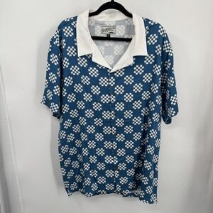 Bogey Boys‎ Golf Camp Collar Shirt Blue White Checkerboard Men's XL Retro Mod